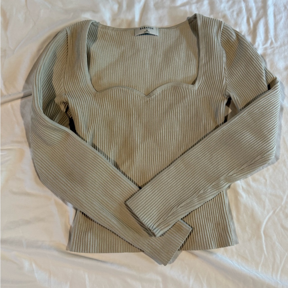 Babaton Cream Ribbed Scupt Knit Top